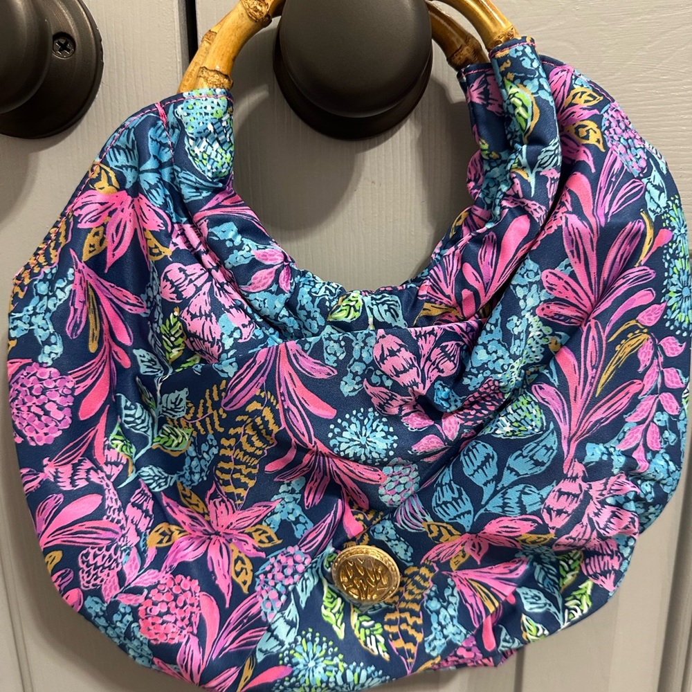 Lily Pulitzer Floral Patterned Women's Bag with Bamboo Handle